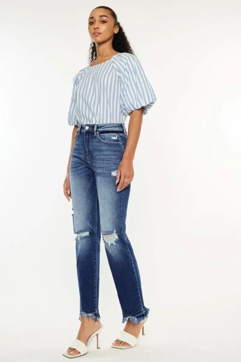Kancan High Rise Distressed Slim Straight Jeans - Love Salve